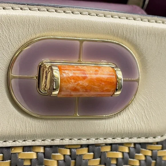 Auth Bvlgari Isabella Rossellini Leather White x Multicolor Handbag - Picture 13 of 16